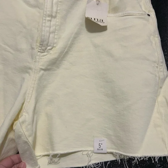 a.n.a Cream Jean Shorts Distressed Raw Hem - Picture 2 of 5